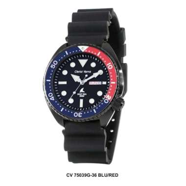 JAM TANGAN CHRIST VERRA CV 75039G-36 PRIA BLACK RED RUBBER ORIGINAL