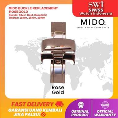 Watch Buckle Jam Tangan Mido Butterfly Claps Silver Rose Gold Steel 20mm RoseGold Buckle