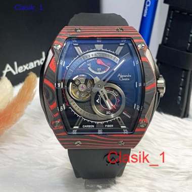Original 100%!! Jam Alexandre Christie Pria AC 6608 AC6608 Black Red Garansi Resmi 1 Tahun