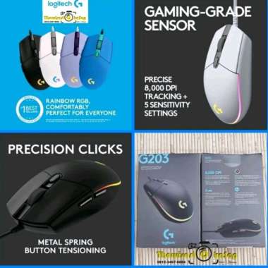 Logitech G203 Gaming Mouse Lightsync for Gamer 8000DPi Hitam