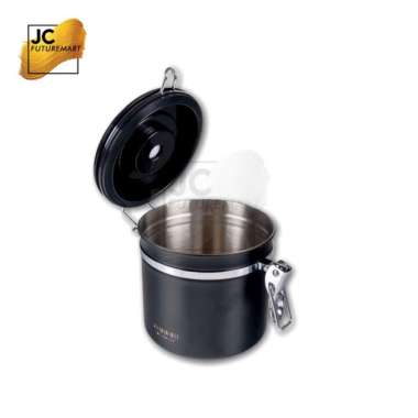 Coffee Storage With Valve + Date 1200Ml - Toples Kopi Kedap Udara - SILVER Hitam