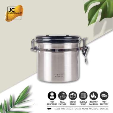 Coffee Storage With Valve + Date 1200Ml - Toples Kopi Kedap Udara - SILVER SILVER