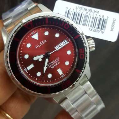 Original 100%!! Jam Tangan Pria Automatic ALBA AL4265 AL4265X1 RED DIAL Garansi Resmi 1 tahun