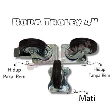 Roda Troley Troli Gerobak Rombong Hidup Mati 4" inch 4" Hidup Rem