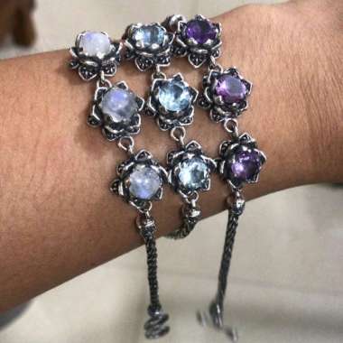 Gelang Bracelet Perak Silver Bali 925 Rantai Chain Tulang Naga Bunga Lotus Batu permata Natural Pria
