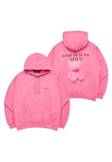 [ADLV] Acmedelavie Fuzzy Bear Hoodie Dark Pink 2