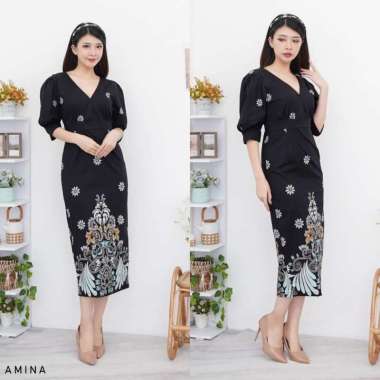 Evercloth Amina Dress Batik Wanita Dress Wanita Batik Couple Seragam XL