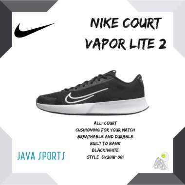 Sepatu Tenis Nike Court Vapor Lite 2 Original Tennis Shoe| Black White US 7 | EU 40