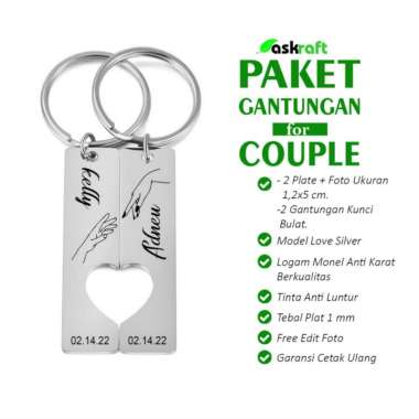 Askraft Gantungan Kunci Couple Love Monel Nama & Foto