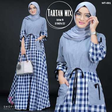 GAMIS SYARI MOTIF TARTAN MIX MAXI DRESS BAJU GAMIS WANITA BLUE