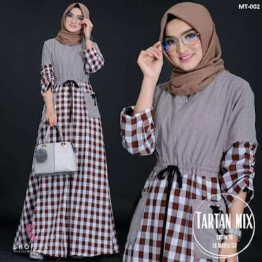 GAMIS SYARI MOTIF TARTAN MIX MAXI DRESS BAJU GAMIS WANITA CHOCO