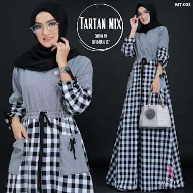GAMIS SYARI MOTIF TARTAN MIX MAXI DRESS BAJU GAMIS WANITA BLACK