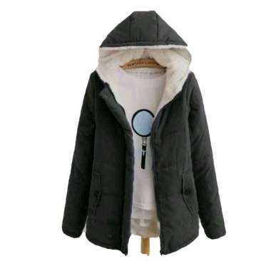 Jaket Winter Wanita Musim Dingin Bahan Dalam Bulu Sherva Lembut Halus XXL Hitam