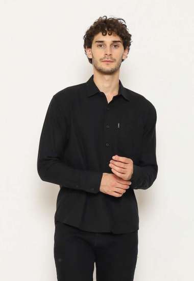 HEMMEH Kemeja Flanel Hitam Polos Lengan Panjang XXL