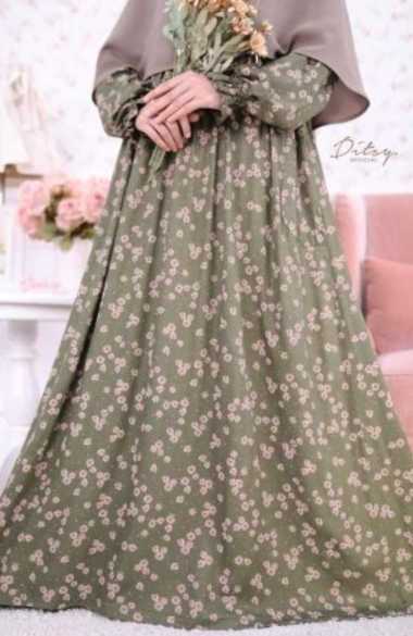 Ditsy Night Gown Des 2023 Gamis - Baju Tidur seri Auretta Green Series 2 XXXL