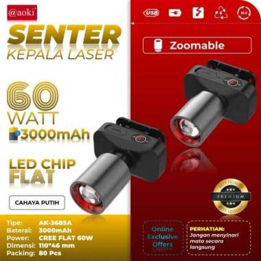 Senter Kepala Aoki AK-3685A / Head Lamp Aoki 60Watt Cahaya Putih