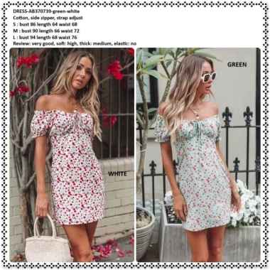 AB370739 Flower Summer Mini Dress Sabrina Off Shoulder Pesta Pantai Bunga Wanita Korea Import White