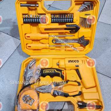 38PCS PAKET TOOL SET MESIN OBENG CORDLESS BOR CHARGER INGCO HKTHP10381