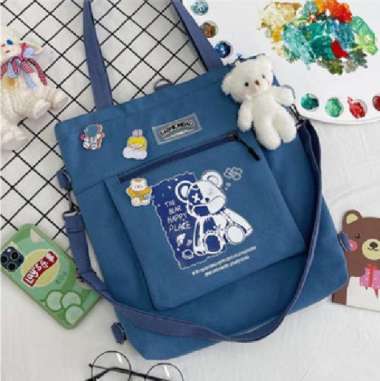 TAS SELEMPANG BAHU SHOULDER BAG CUTE LUCU WANITA KANVAS KOREA Biru