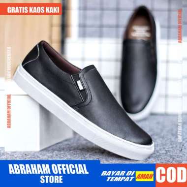 BOSSINDO x MITH Sepatu Slip on Casual Kulit Asli Slop Formal Anti Slip Pria Cowok MORI HITAM 43
