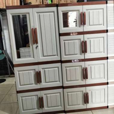 lemari plastik gantungan dan susun motif kayu