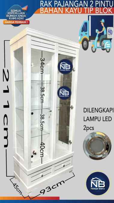 Lemari Pajangan Kaca 2 Pintu Rak Pajangan Kayu 2 Pintu KHUSUS BOGOR DAN DEPOK