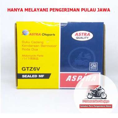 Aki ASPIRA GTZ6V MF - 5Ah Aki Kering motor Satria, Sonic, Beat Esp