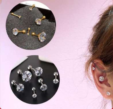 DHIO - 1 Pcs Anting Tindik Wanita Titanium Alat Tindik Telinga Tanpa Sakit Mini Anting Kecil Imut Ti
