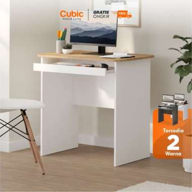 Cubic Meja Komputer Modern / Meja Kerja Rumah Minimalis / YAGI CT 80 Wahana Teak - White