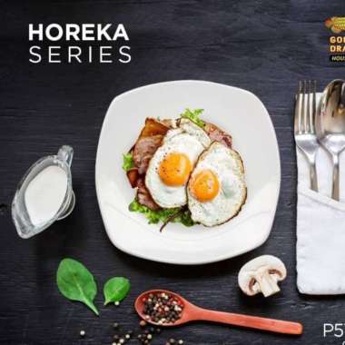 Piring Segi Premium Glossy Horeka Piring Hitam Putih Kotak DragonP5709