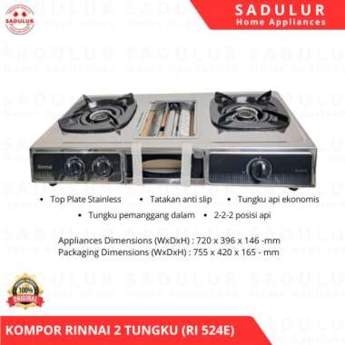 Kompor Gas 2 tungku RINNAI RI 524E - 524 E - RI524E - RI524 + Panggangan Original