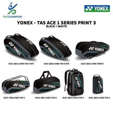 Tas Badminton Bag Yonex ACE 1 ACE1 Series Print 3 T03 BLACK WHITE BW 3-2326R