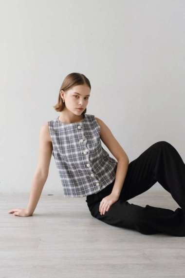 LOVE AND FLAIR - Philly Tweed Top - S, Black-White M Black-White