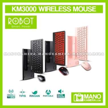 ROBOT KM3000 Portable Mini Wireless Keyboard and Mouse Combo Hitam
