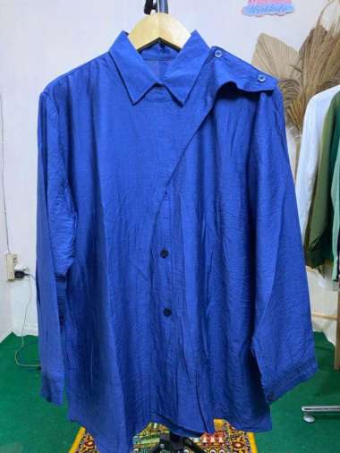 Hawa Shirt Polo Linen Oversize- Kemeja Wanita Lengan Panjang - Maroon Denim