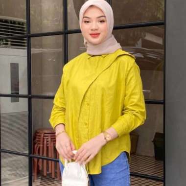 Hawa Shirt Polo Linen Oversize- Kemeja Wanita Lengan Panjang - Maroon Lemon