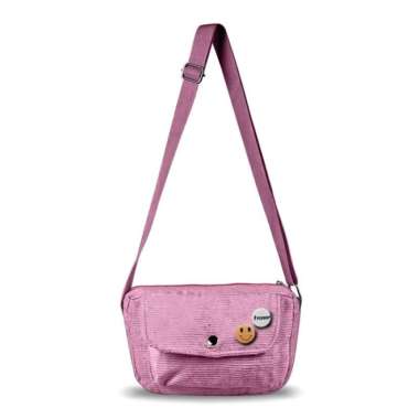 Tas Selempang Corduroy Moana Tas Slingbag Wanita Pushop - Hitam Pink