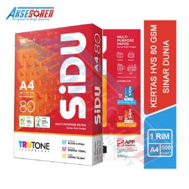Kertas HVS A4 Sidu 80 GSM [1 Rim/500 Lembar] / Kertas Print A4 Sinar Dunia Kertas Fotocopy 80 GSM A4