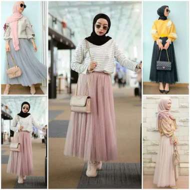 rok tutu panjang / tutu skirt dewasa - Abu-abu Muda Pink
