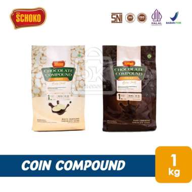 Coklat Schoko KOIN Dark / White / Milk Compound Chocolate COIN Cokelat (Asli 1 Kg) DARK COIN