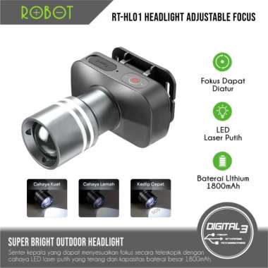ROBOT Head Light RT-HL01 Adjustable Focus 650LM Rechargeable Lampu Senter Kepala LED Portable