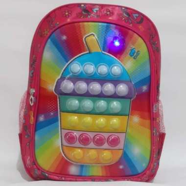 TAS RANSEL SEKOLAH ANAK TK PEREMPUAN Gambar Boba (Pop It) - Merah Muda Merah Muda