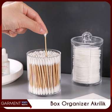 Tempat Kapas Akrilik Bundar Tutup Transaparan Penyimpanan Cotton Bud Box Organizer Skincare BUBBLEWR