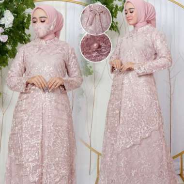 dress terbaru/gamis brokat/gamis modern, dress pesta, gamis muslim - Wardah, M XXL rose gold