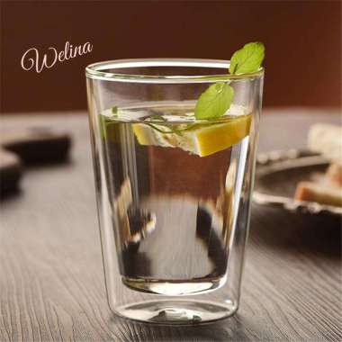 WELINA | Gelas Kaca Double Layer Double Wall Glass Cup Tahan Panas 350ml
