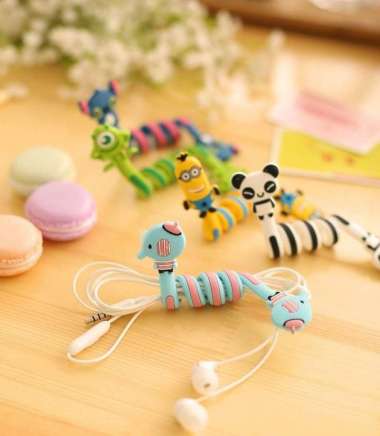 Penggulung penjepit kabel earphone headset elastis lucu