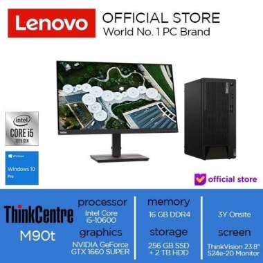 PC Desktop Lenovo Intel Core i5 Win10 Pro With 24 inch Monitor + VGA GTX1660 SUPER