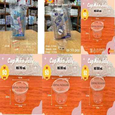 Isi 50pcs Mika NS Cup Saos / NS Cup Puding / NS Cup Sambal Tutup Sambung 25ml 35ml 60ml 70ml 90ml 10