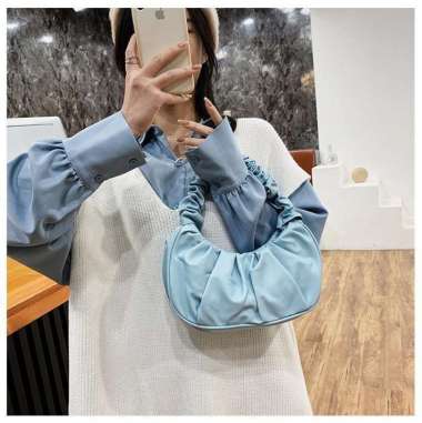 Sling Bag Wanita Tas Bahu Selempang Kerut Korean Fashion Style Putih