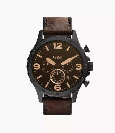 Fossil Nate Brown Leather Chrono Jam Tangan Pria 50MM JR1487